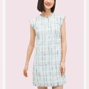 Kate Spade White Pastel Tweed Fringed Sleeveless Shift Dress Size 2
